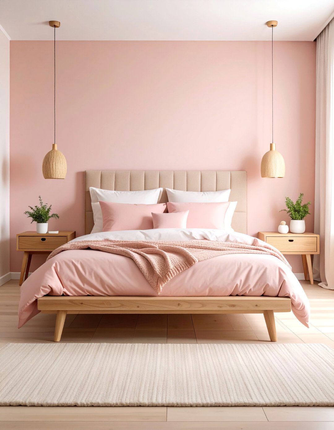 Scandinavian Blush Pink Bedroom with Natural Wood Elements - 25 Blush Pink Bedroom Ideas