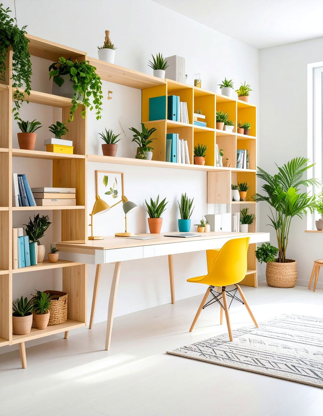 Scandinavian Floating Shelves with Natural Elements - 25 Home Office Background Ideas