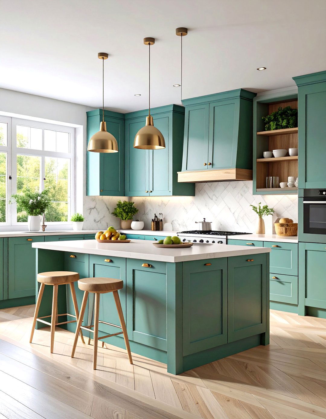 Scandinavian Forest Green Kitchen with Light Wood Accents - 25 Forest Green Kitchen Ideas