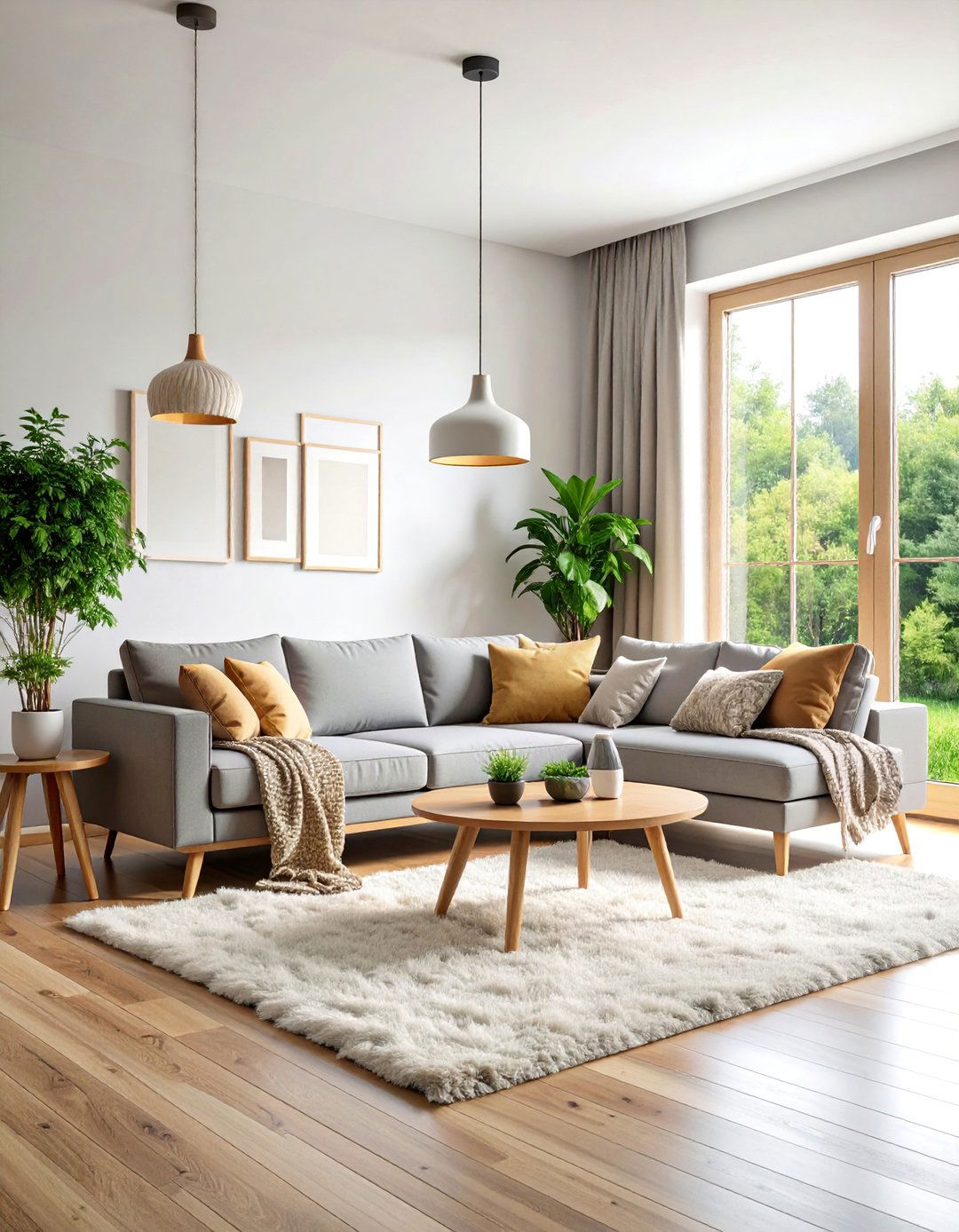 Scandinavian Grey Couch Living Room with Natural Wood Accents - 25 Grey Couch Living Room Ideas