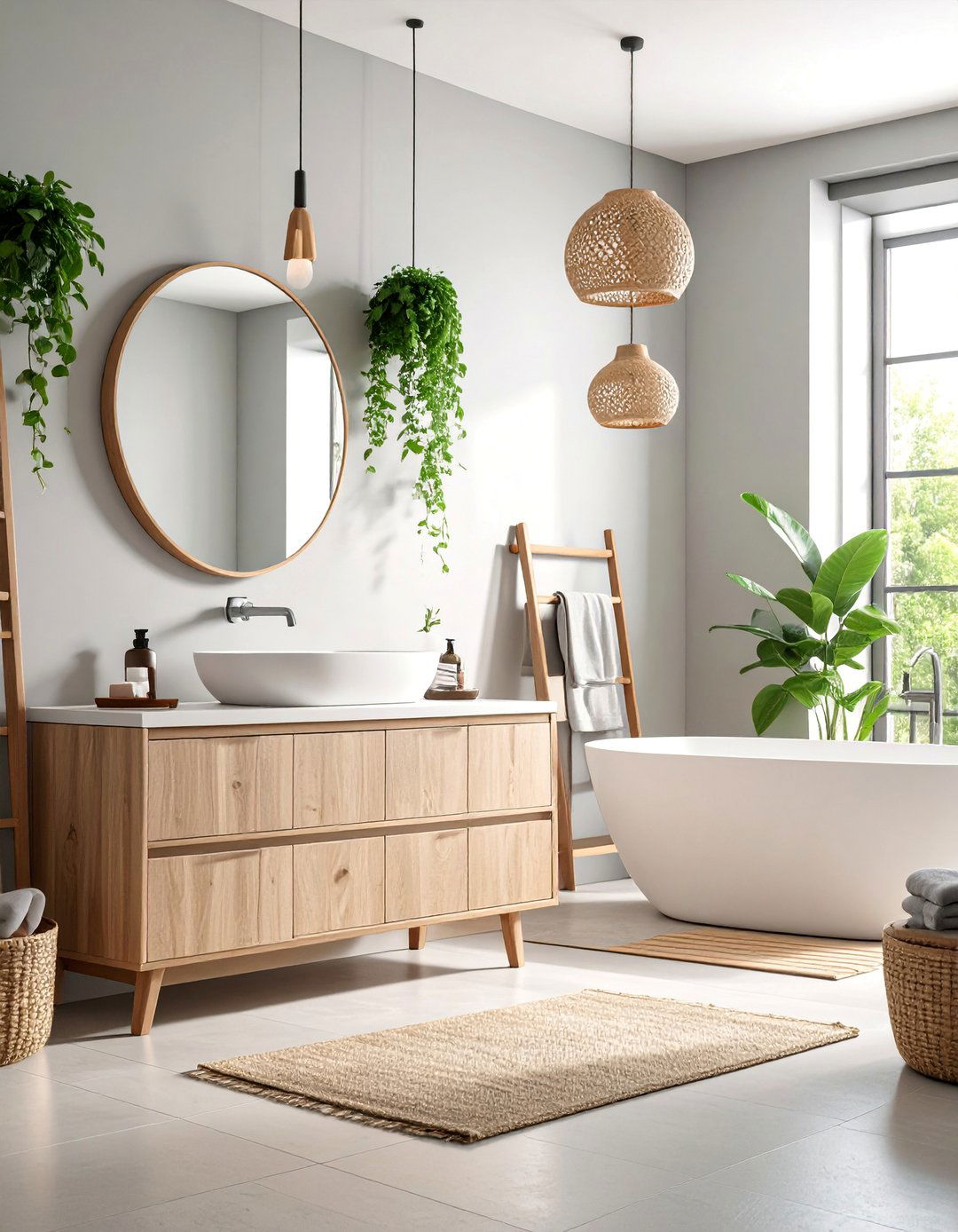 Scandinavian Grey Wood and White Ceramic Bathroom - 25 Grey and White Bathroom Ideas