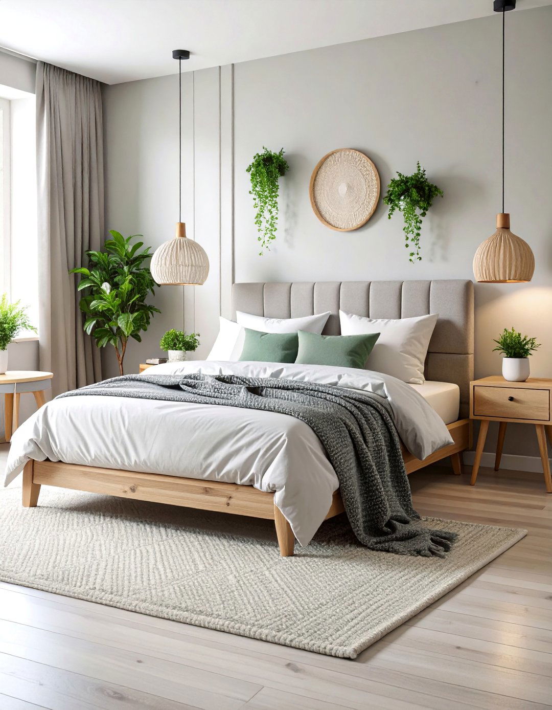 Scandinavian Grey and White Bedroom with Natural Wood Accents - 25 Grey and White Bedroom Ideas