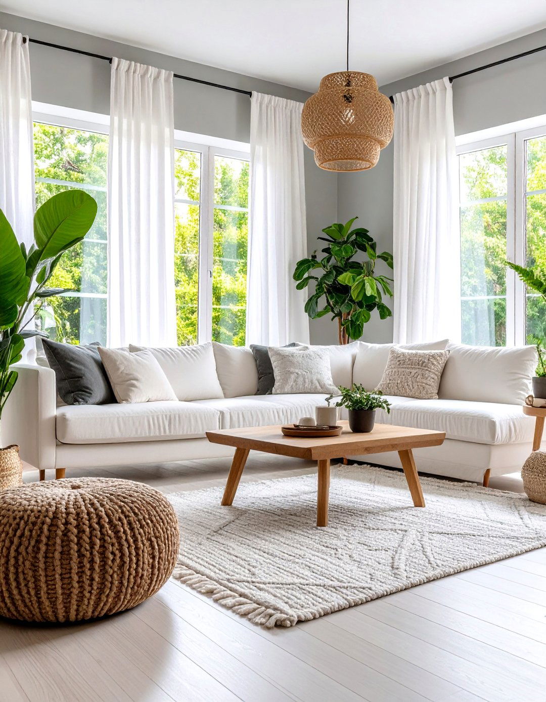 Scandinavian Grey and White Living Room with Natural Wood Accents - 25 Grey and White Living Room Ideas