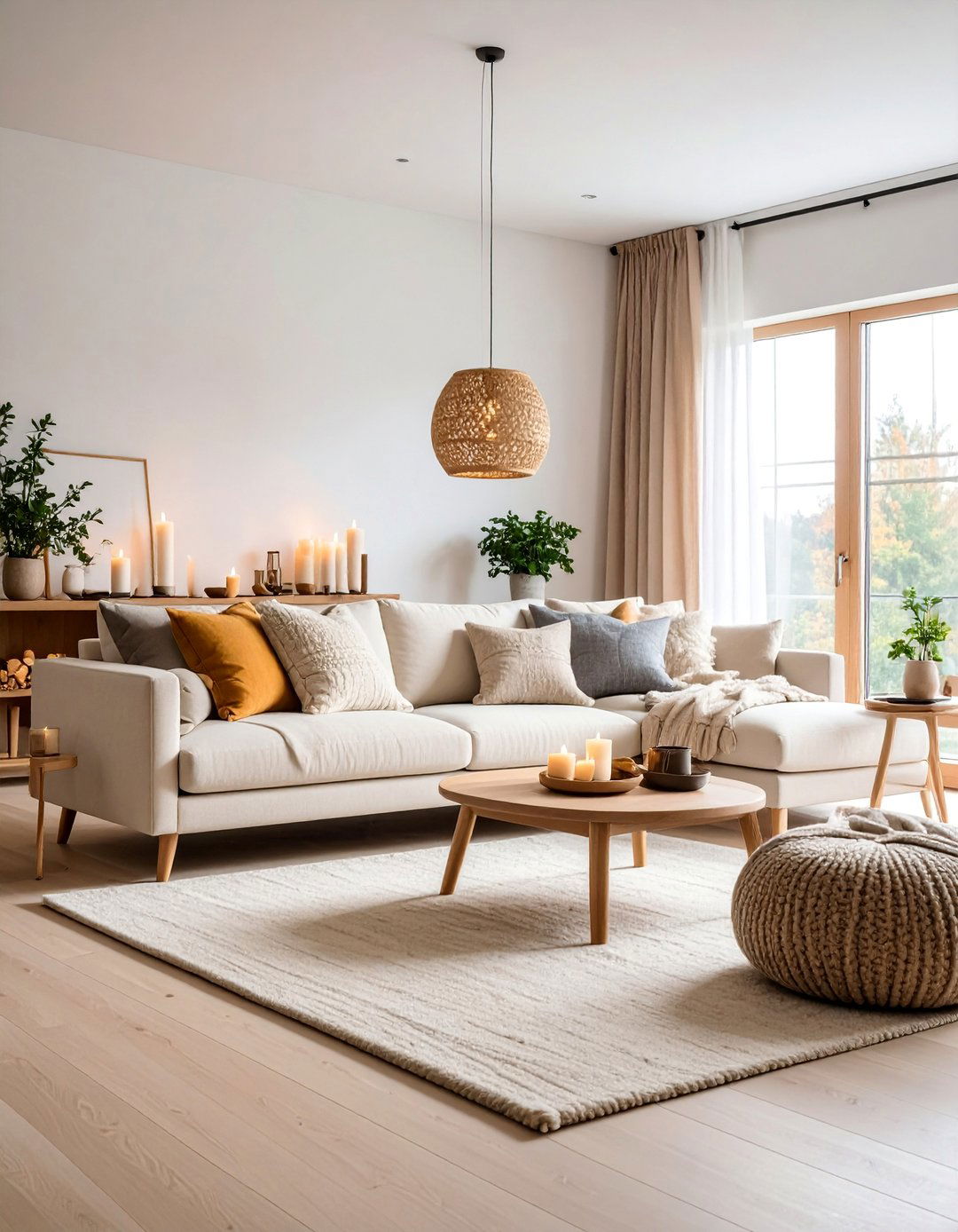 Scandinavian Hygge Living Room with Natural Wood Accents - 25 Aesthetic Living Room Ideas