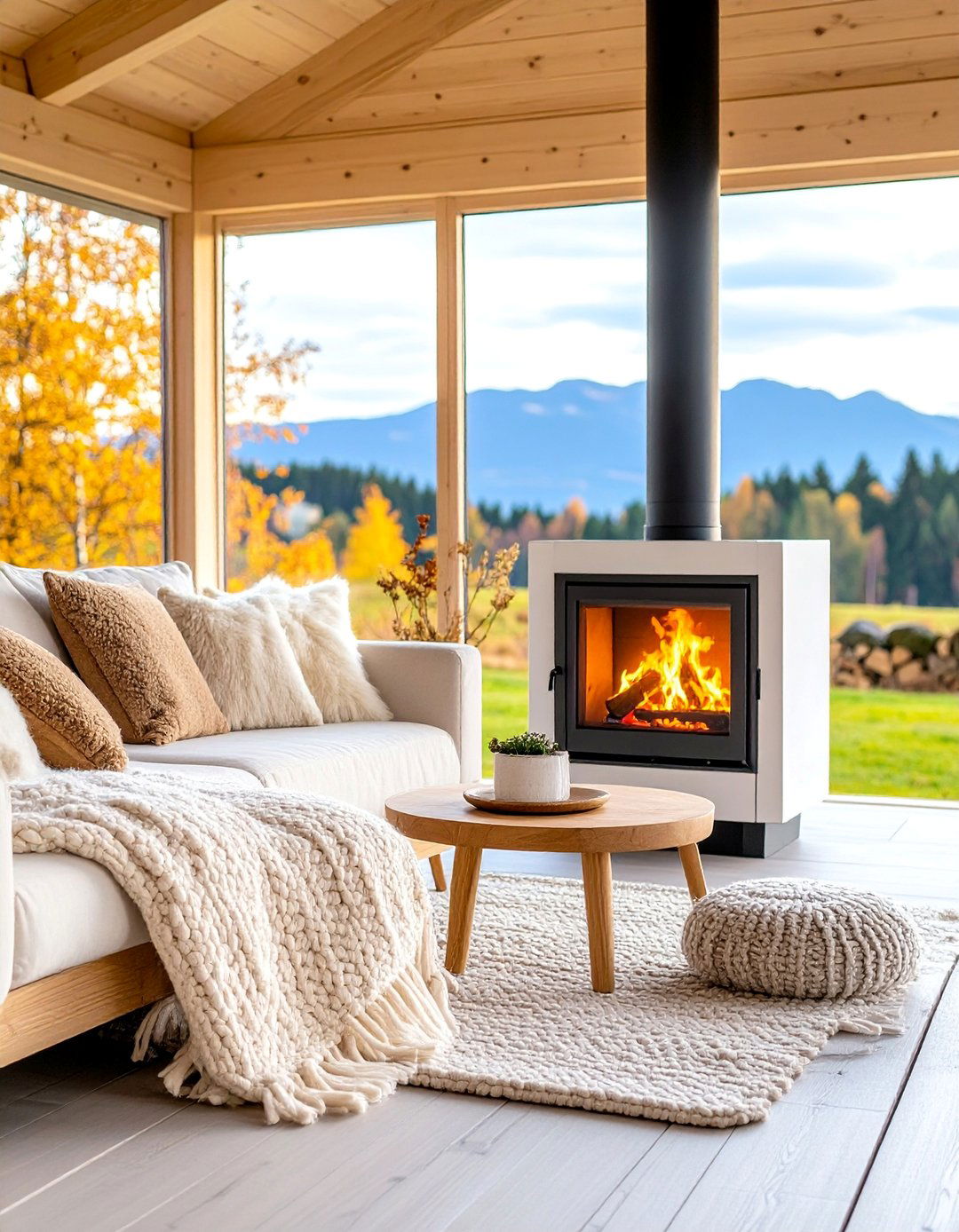 Scandinavian Hygge Pavilion with White Stove Fireplace - 25 Backyard Pavilion With Fireplace