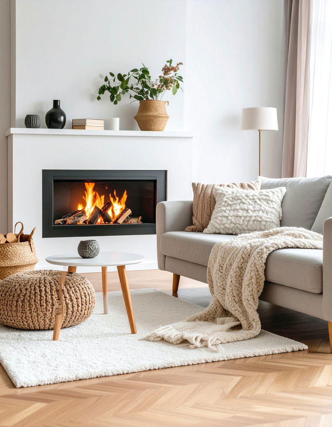 Scandinavian Hygge Sectional with White Fireplace - 25 Living Room Ideas With Sectionals and Fireplace