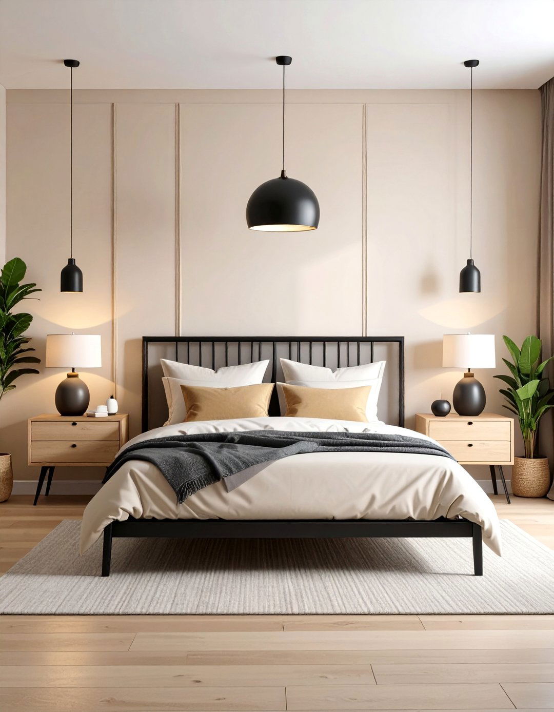 Scandinavian Inspired Bedroom with Natural Wood - 25 Black and Beige Bedroom Design Ideas