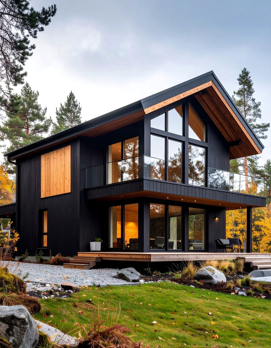 Scandinavian Inspired Black House with Light Cedar Accents - 25 Black House With Wood Accents
