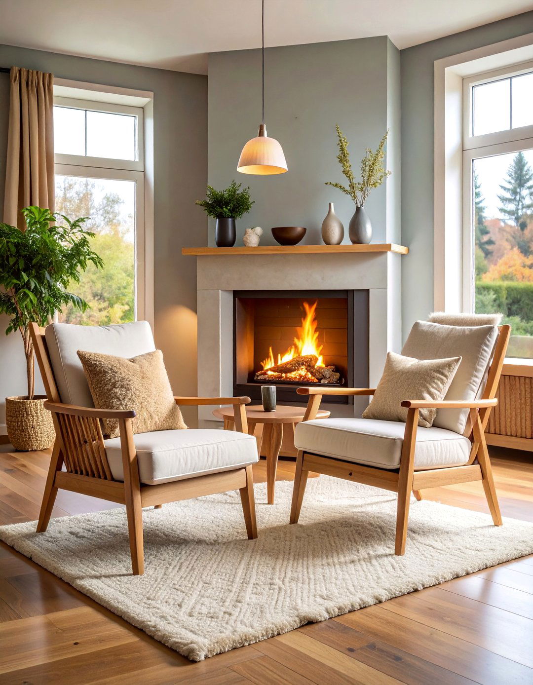 Scandinavian Inspired Chairs with Light Wood Frames - 25 Chairs in Front of Fireplace Ideas