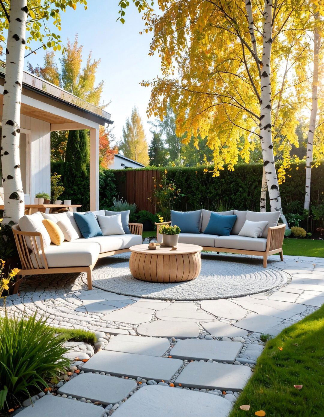 Scandinavian Inspired Cobblestone Patio with Light Stone Tones - 25 cobblestone patio ideas