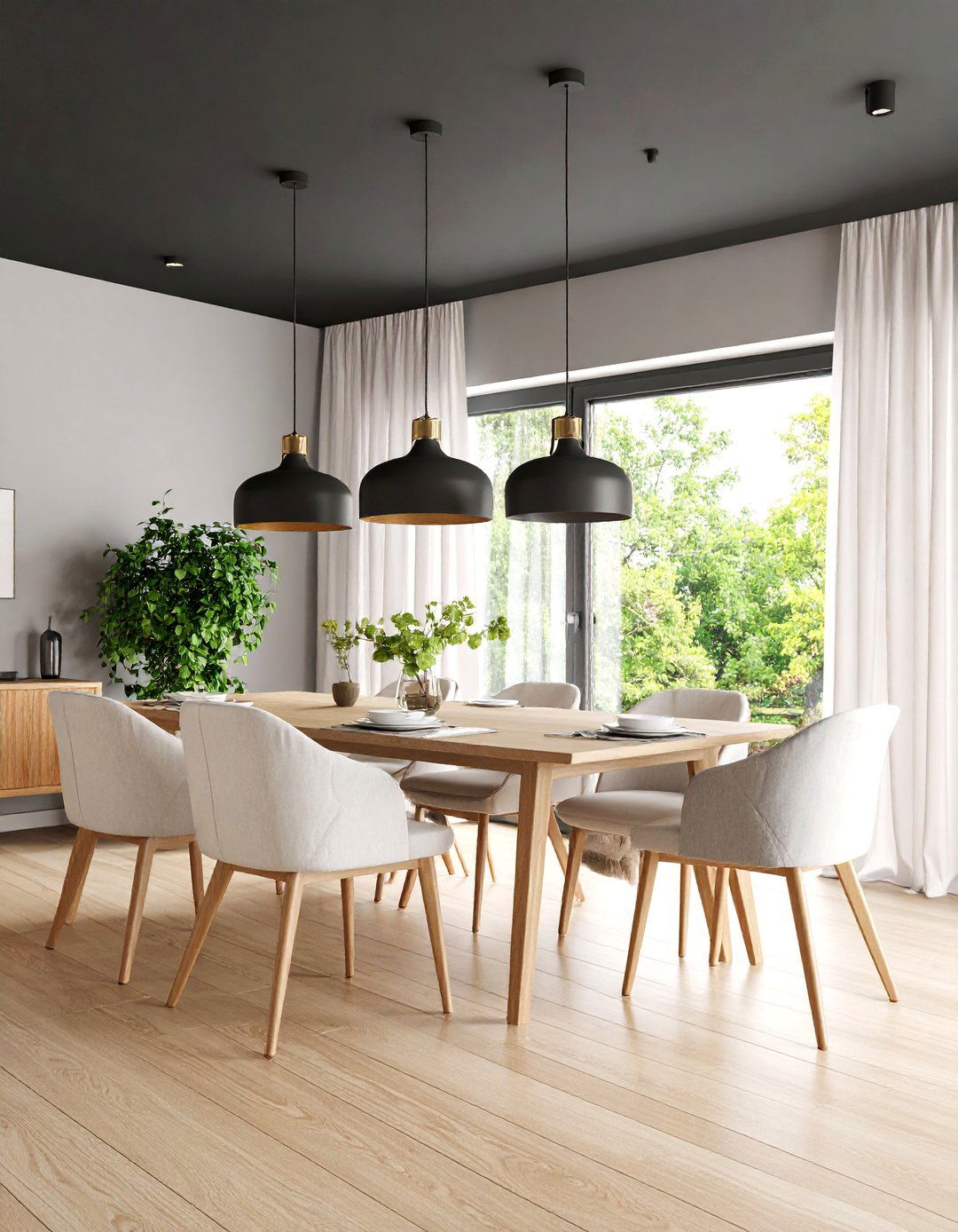 Scandinavian Inspired Dining Room Design - 25 Black Ceiling With Grey Walls