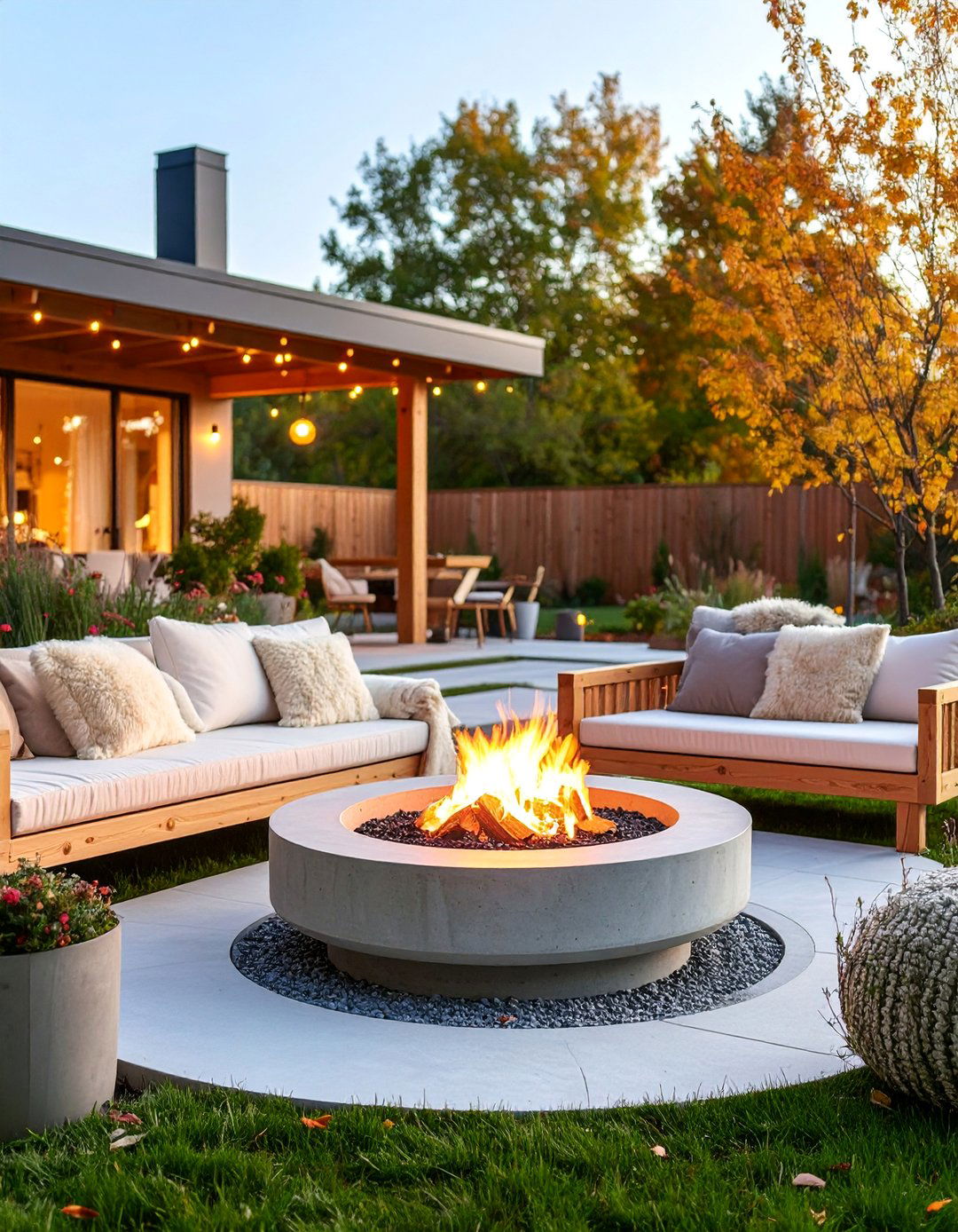 Scandinavian Inspired Fire Pit with Light Wood and Hygge Elements - 25 Sunken Fire Pit Ideas