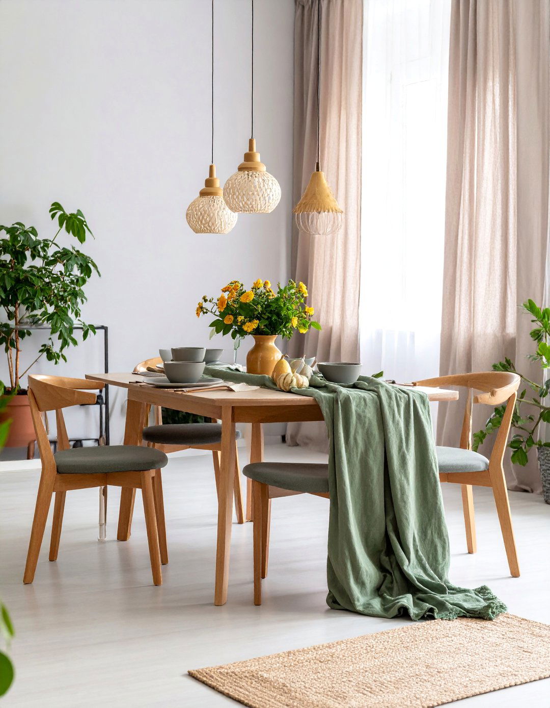Scandinavian Inspired Gray Dining Room with Light Woods - 25 Gray Dining Room Ideas