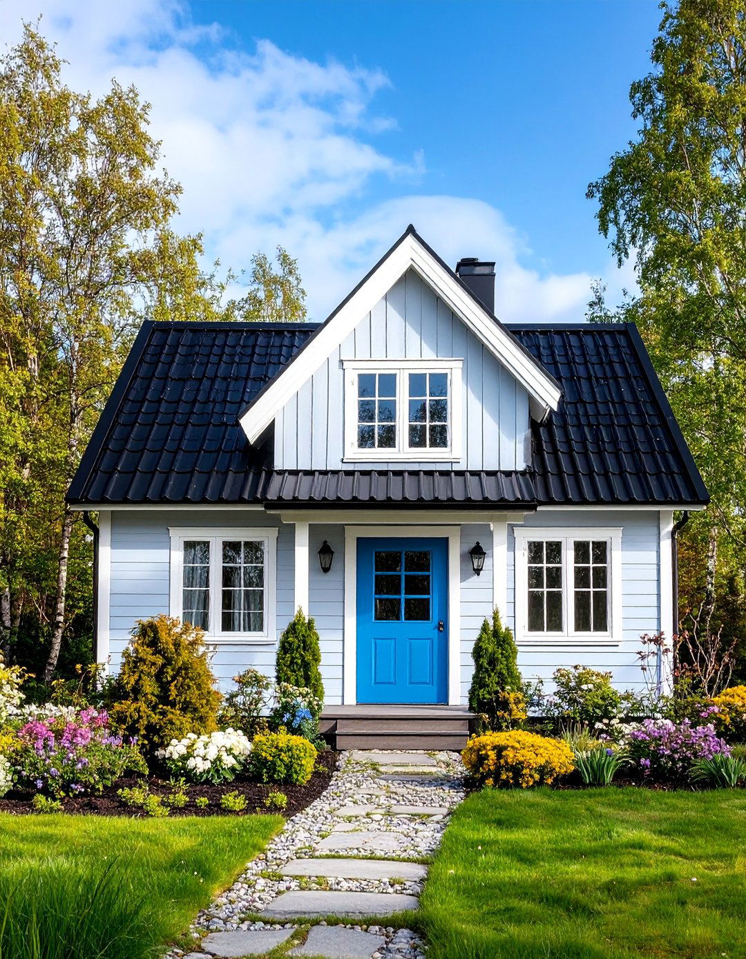 Scandinavian Inspired Grey House with Ice Blue Door - 25 Grey House With Blue Door Ideas