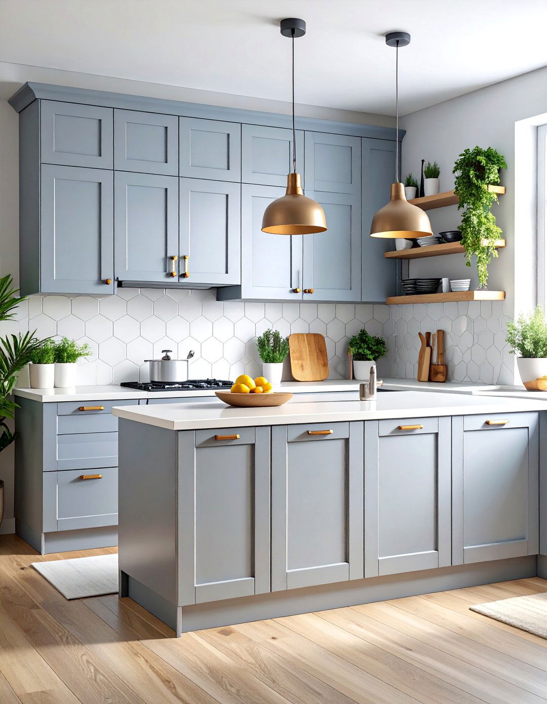 Scandinavian Inspired Kitchen with Light Grey Wood Cabinets - 25 Grey and White Kitchen Designs