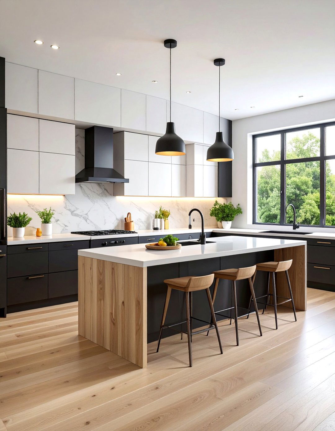 Scandinavian Inspired Kitchen with Two Tone Cabinetry - 25 Black and White Kitchen Ideas