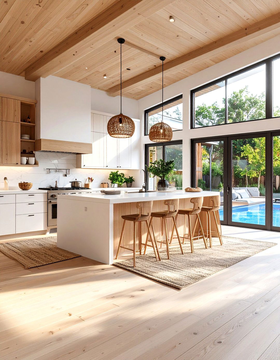 Scandinavian Inspired Pool House with Light Wood Kitchen - 25 Pool House With Outdoor Kitchen Ideas