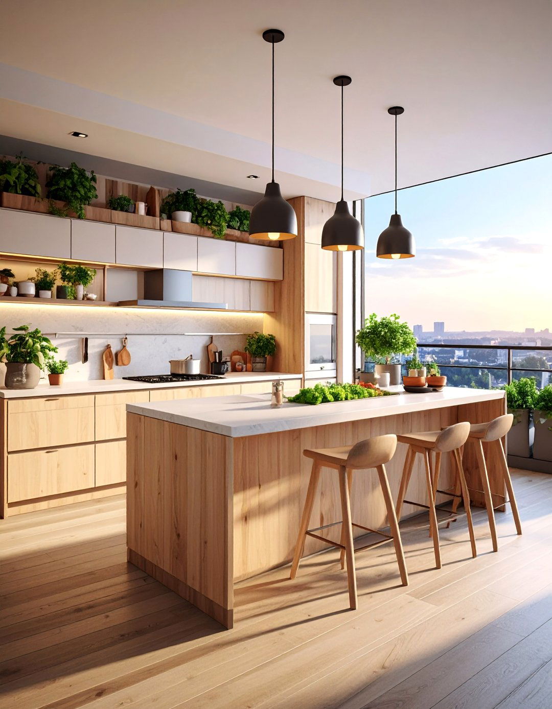 Scandinavian Inspired Rooftop Kitchen with Light Wood Elements - 25 Rooftop Kitchen Ideas