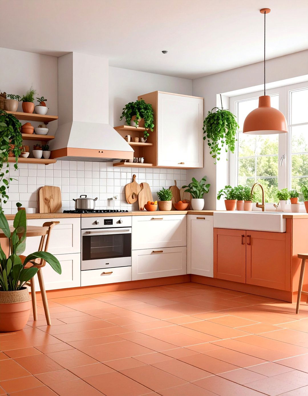 Scandinavian Inspired Terracotta Kitchen Floor with Birch Accents - 25 Terracotta Kitchen Floor Ideas