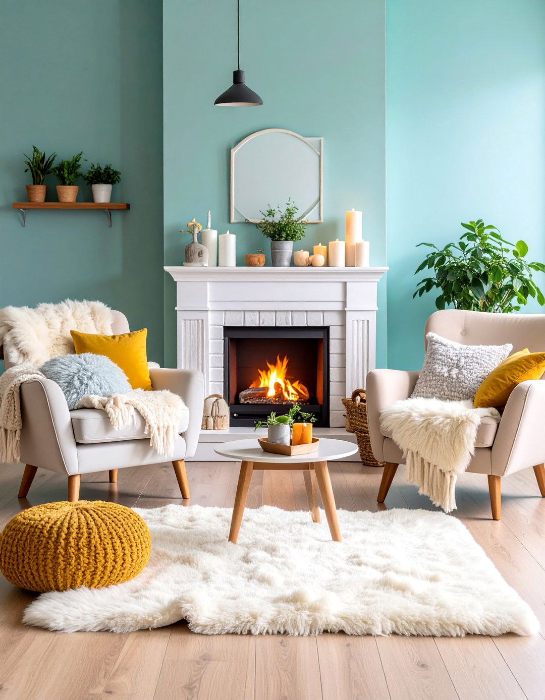 Scandinavian Inspired White Brick Fireplace with Hygge Elements - 25 White Brick Fireplace Ideas