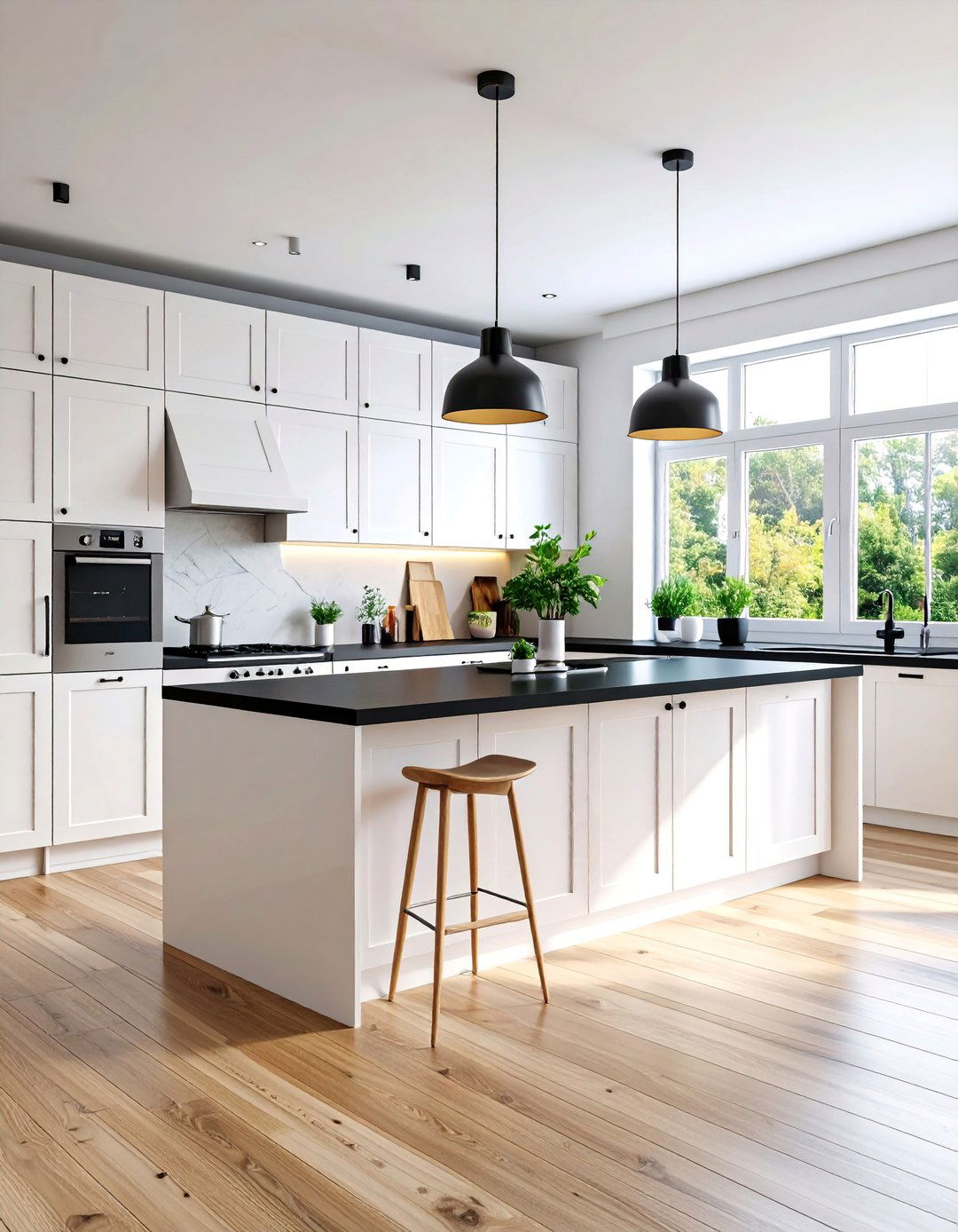 Scandinavian Inspired White Kitchen with Dark Countertops - 25 white kitchen with black countertops ideas