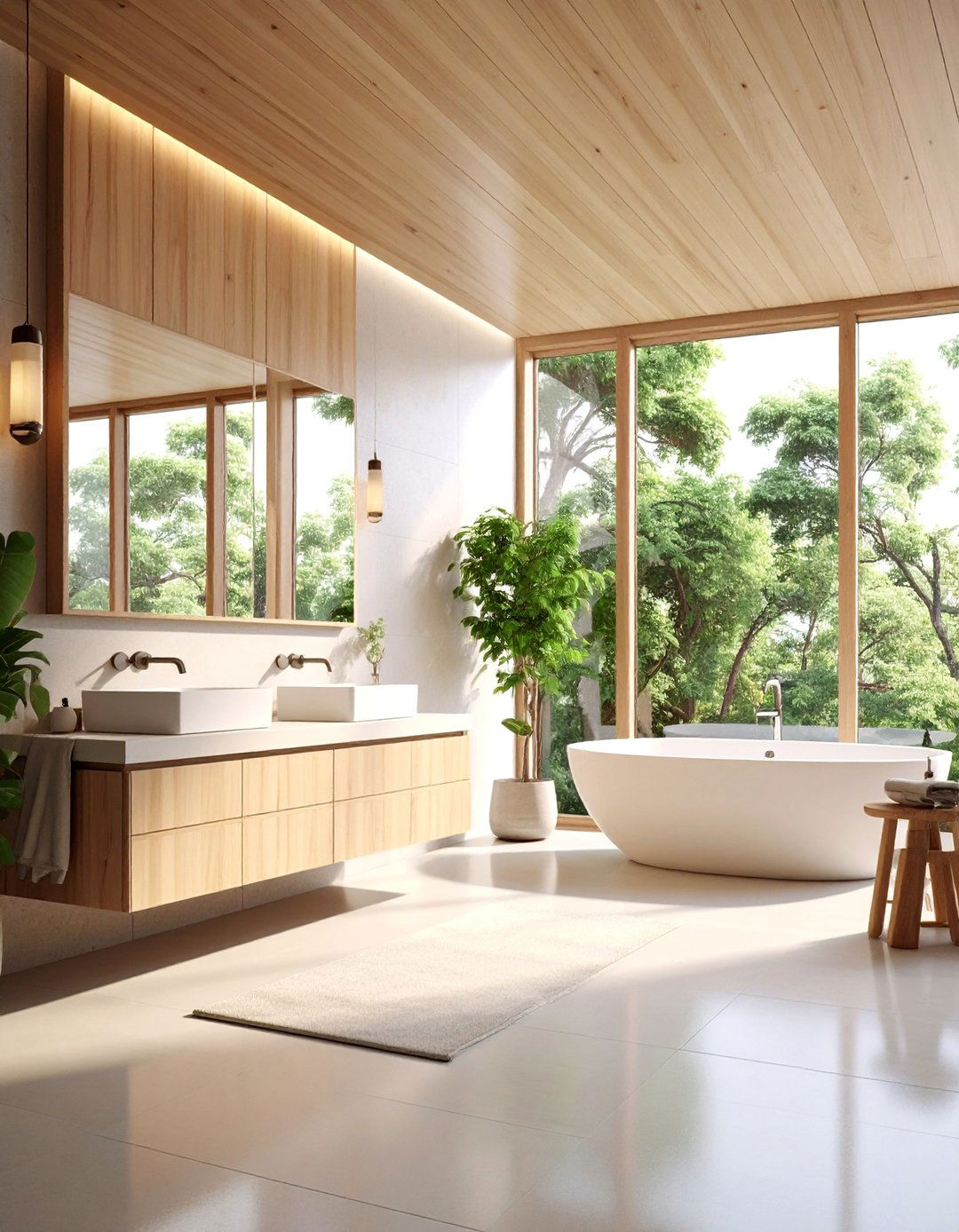Scandinavian Japanese Bathroom with Wood Elements - 25 Japanese Interior Design Ideas