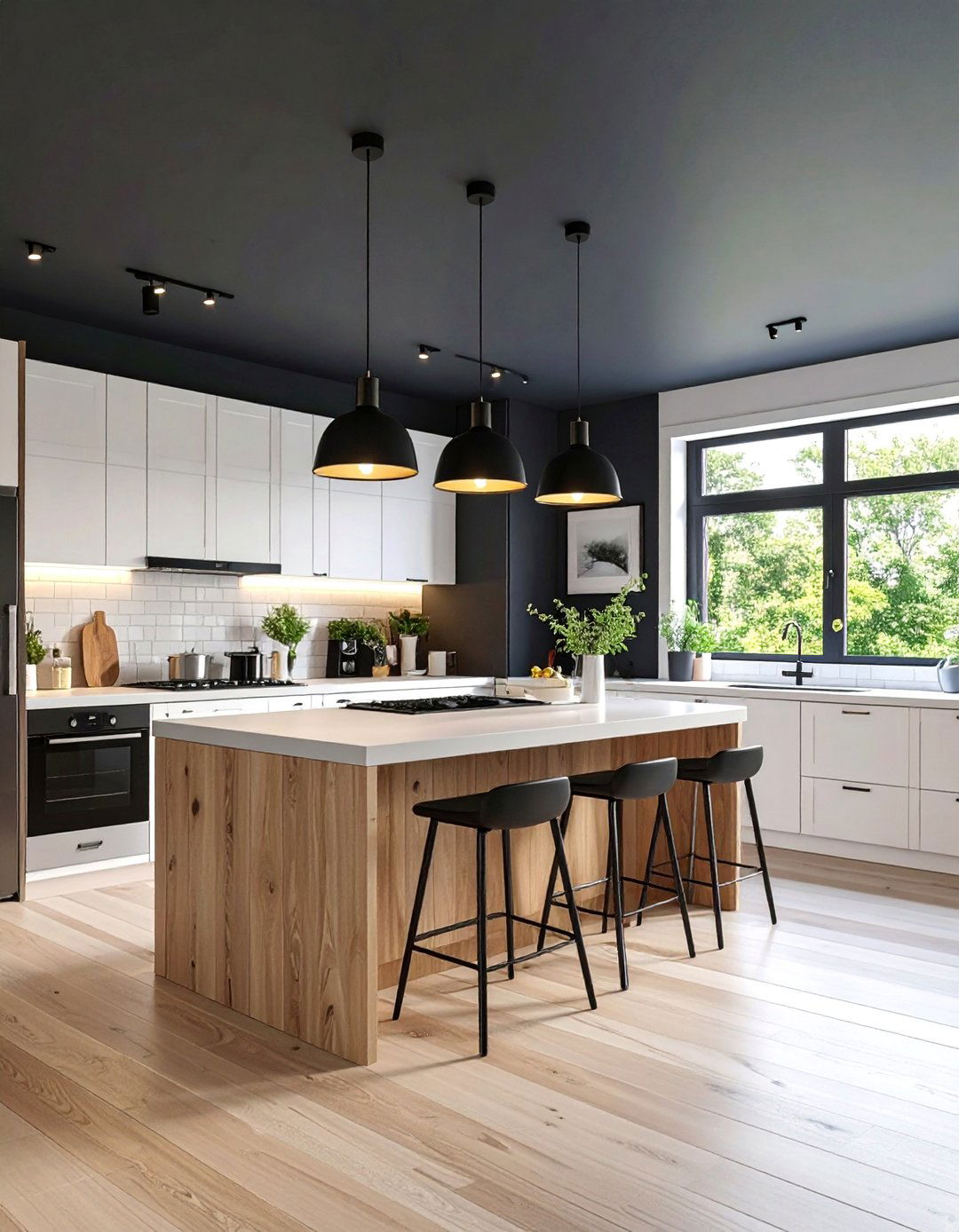 Scandinavian Kitchen with Black Painted Ceiling - 25 Black Ceiling Design Ideas