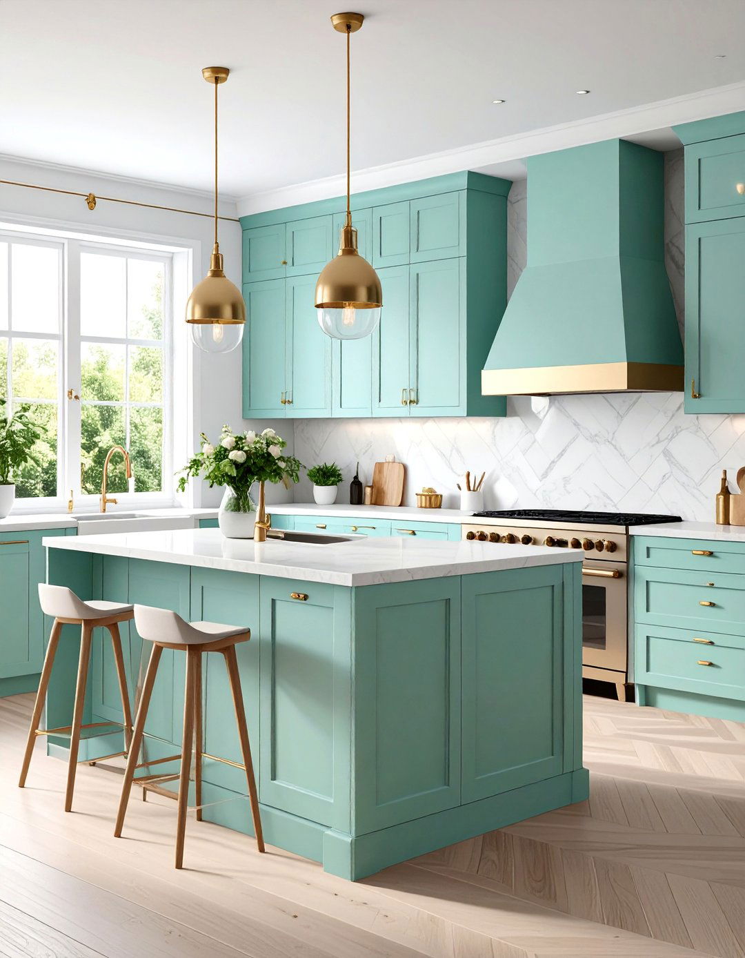 Scandinavian Kitchen with Mint Green Quartz Countertops - 25 Kitchen With Green Countertops Ideas