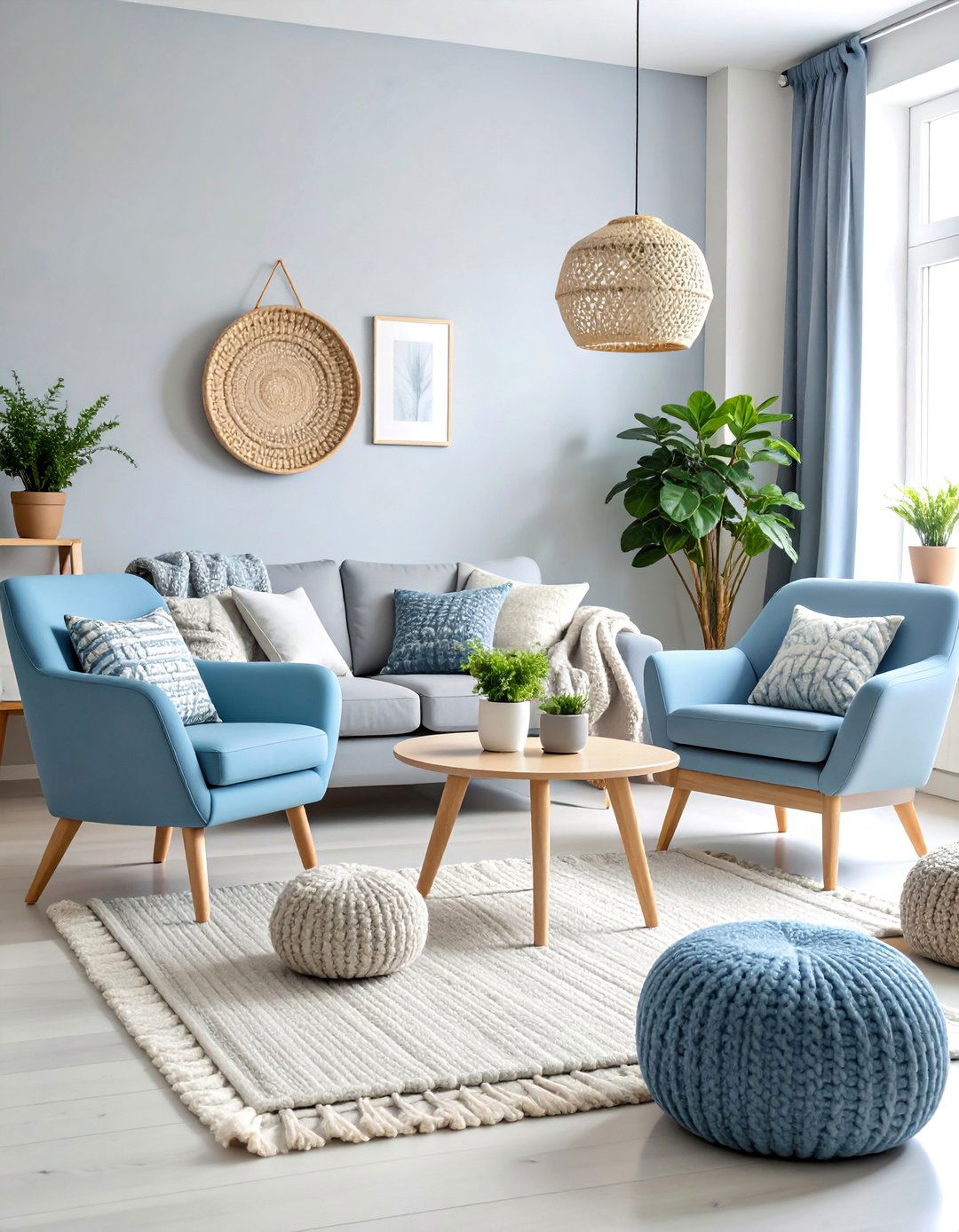 Scandinavian Light Blue and Ash Grey Living Room - 25 Blue and Grey Living Room Ideas