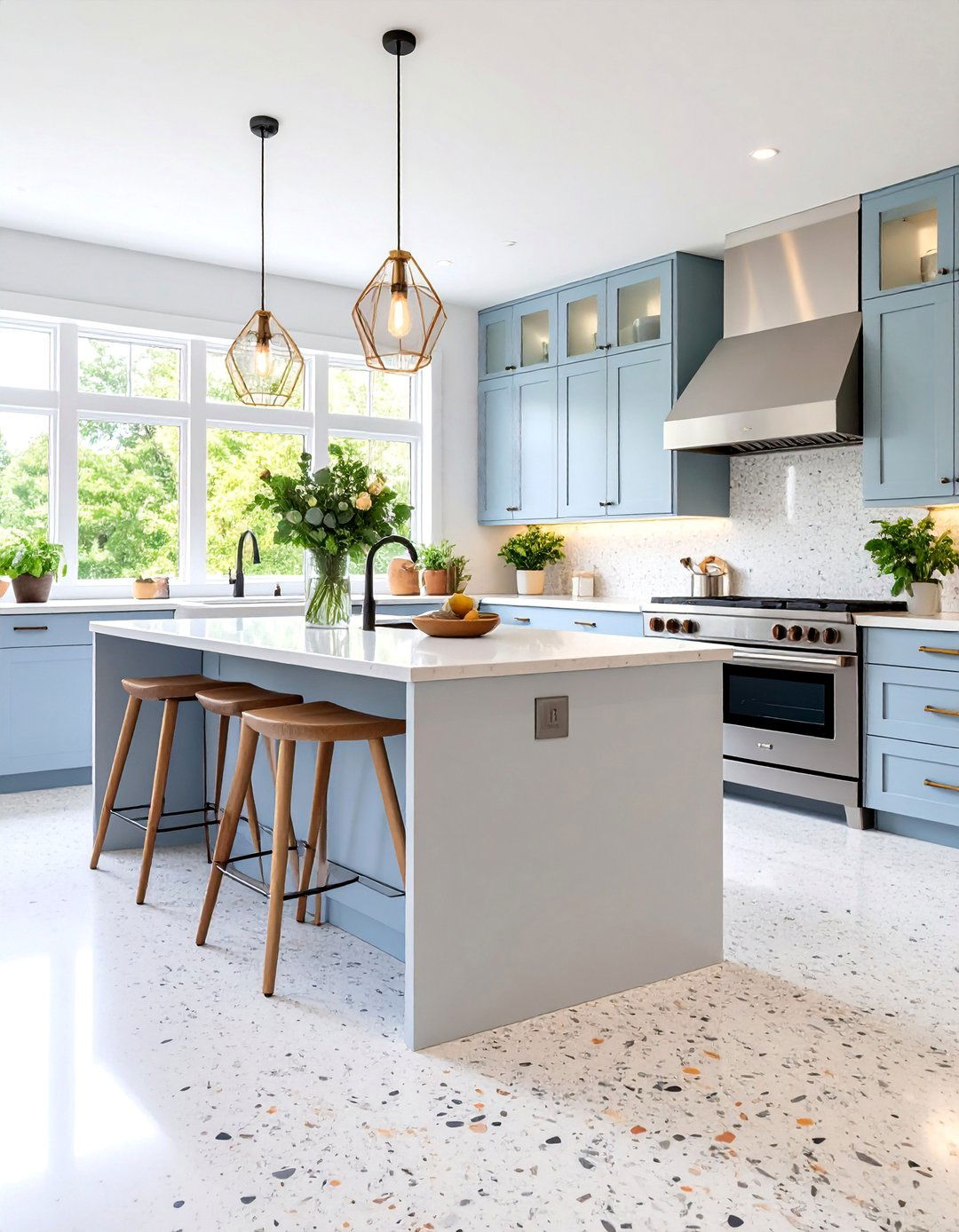 Scandinavian Light Gray Terrazzo Kitchen Floor - 25 Terrazzo Kitchen Floor Ideas