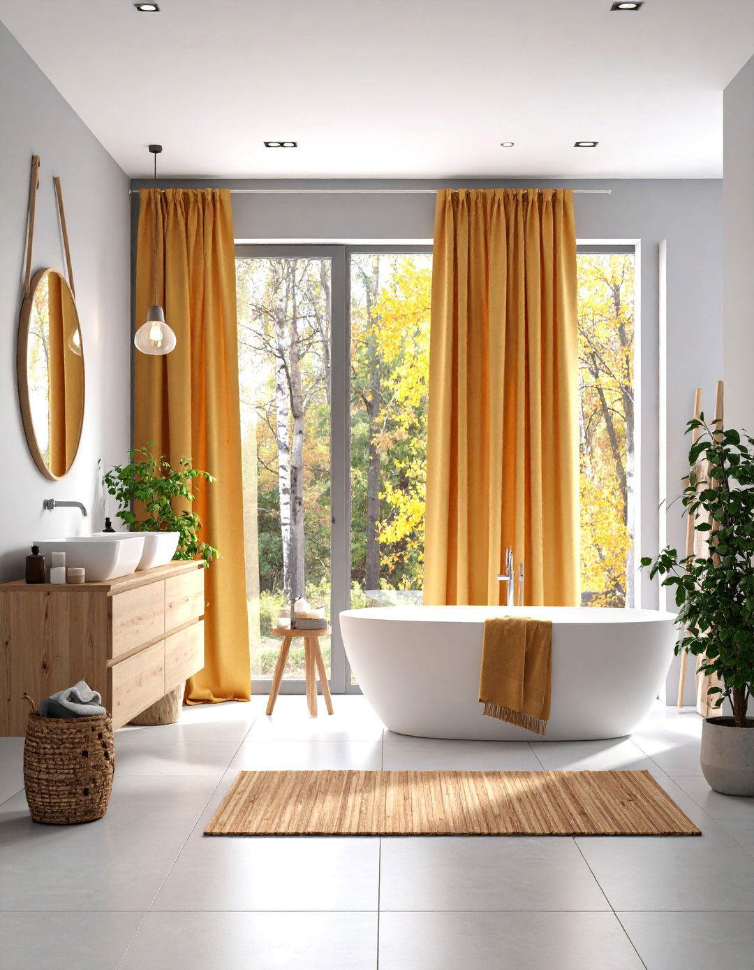 Scandinavian Light Wood Bathroom Curtains with Nordic Simplicity - 25 bathroom curtain ideas