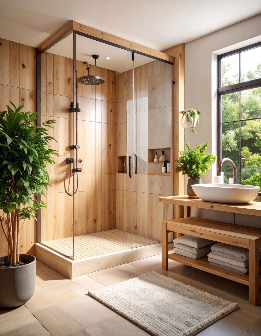 Scandinavian Light Wood Shower Surround - 25 Shower Surround Ideas