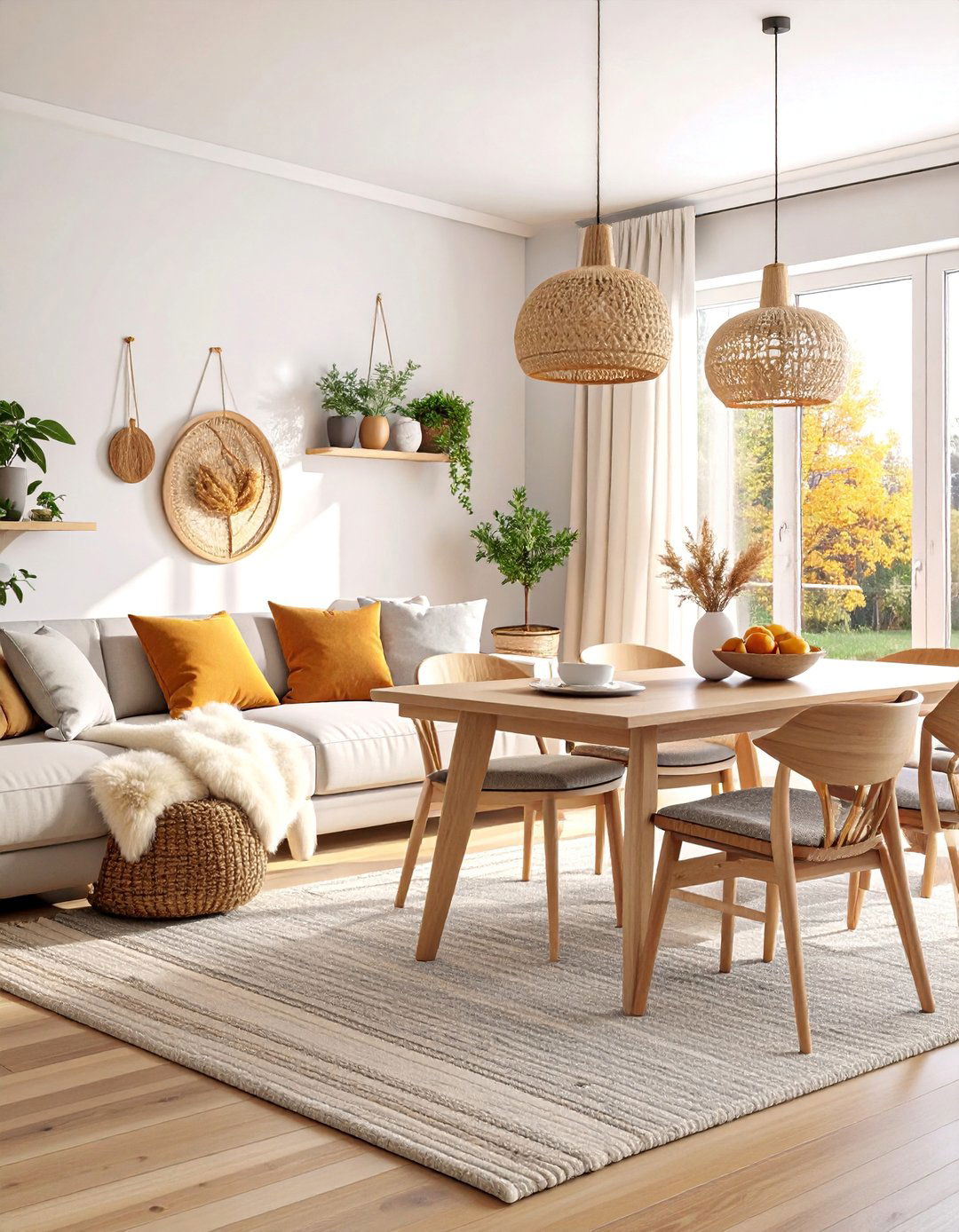 Scandinavian Living Room Dining Room Combo with Light Wood Accents - 25 Living Room Dining Room Combos