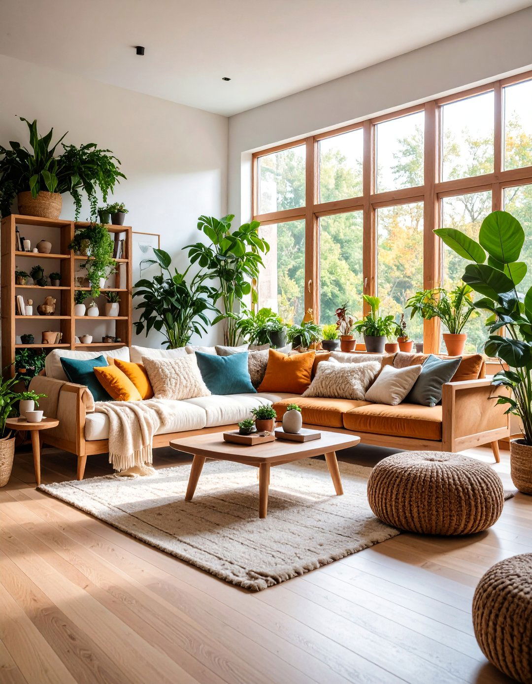 Scandinavian Living Room with Light Woods and Cozy Textiles - 25 Long Living Room Ideas