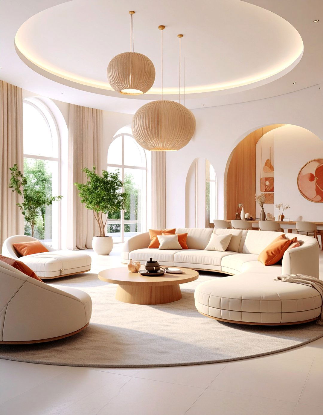 Scandinavian Luxury Mansion Living Room with Curved Furniture - 25 Mansion Living Room Ideas