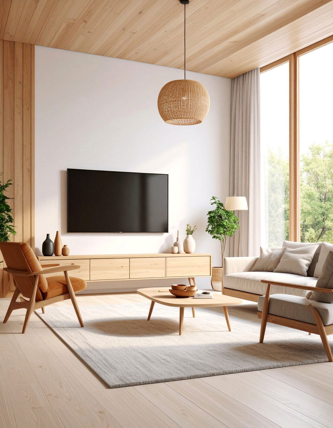 Scandinavian Minimalism with Light Wood Accents - 25 Tv Over Fireplace Ideas