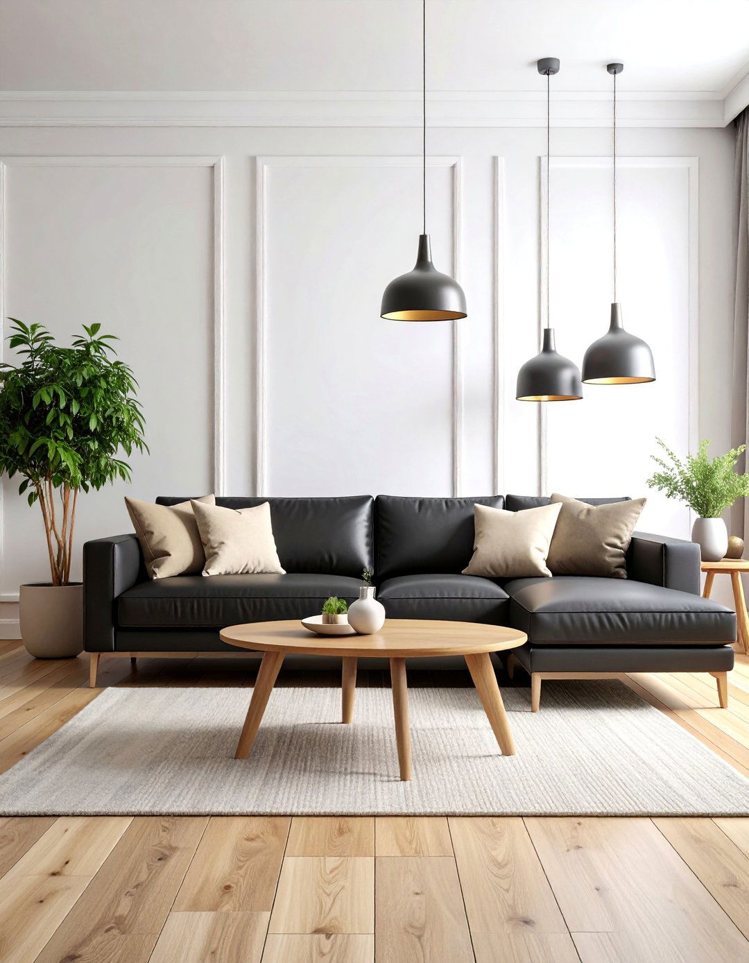 Scandinavian Minimalist Black Leather Sectional - 25 Living Room Ideas With Black Couches