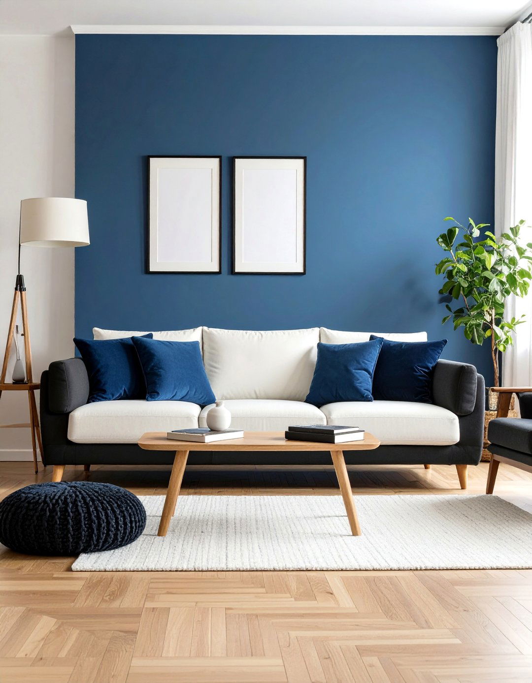 Scandinavian Minimalist Black and Blue Color Blocking - 25 Black and Blue Living Room Ideas