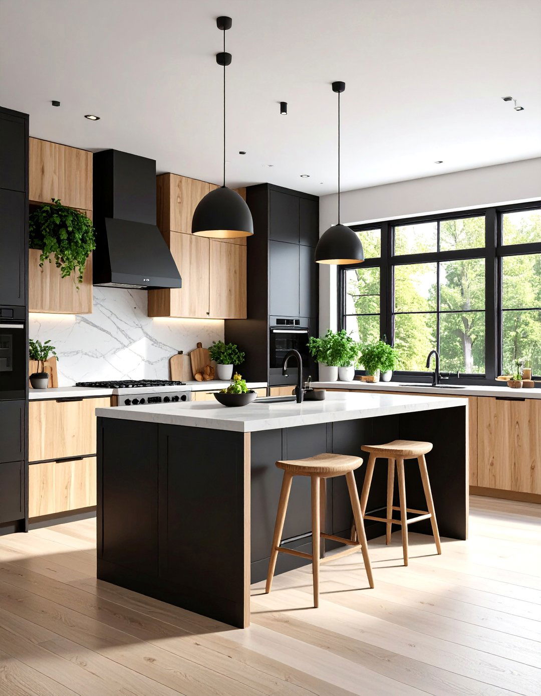 Scandinavian Minimalist Black and Light Wood Kitchen - 25 Black Kitchen Cabinet Ideas