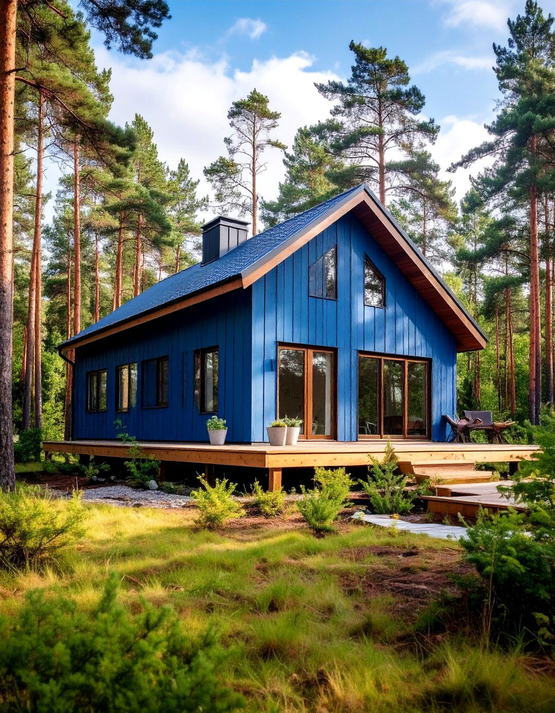 Scandinavian Minimalist Blue Exterior Home with a Brown Roof - 25 blue exterior home with a brown roof ideas