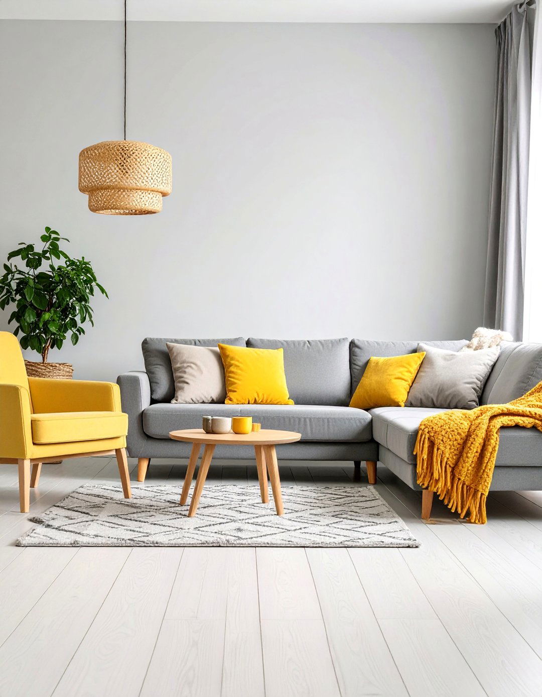 Scandinavian Minimalist Grey and Yellow Living Room - 25 Grey and Yellow Living Room Ideas
