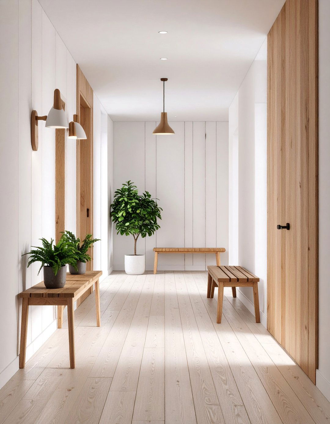 Scandinavian Minimalist Hallway with Natural Wood - 25 Hallway Ideas