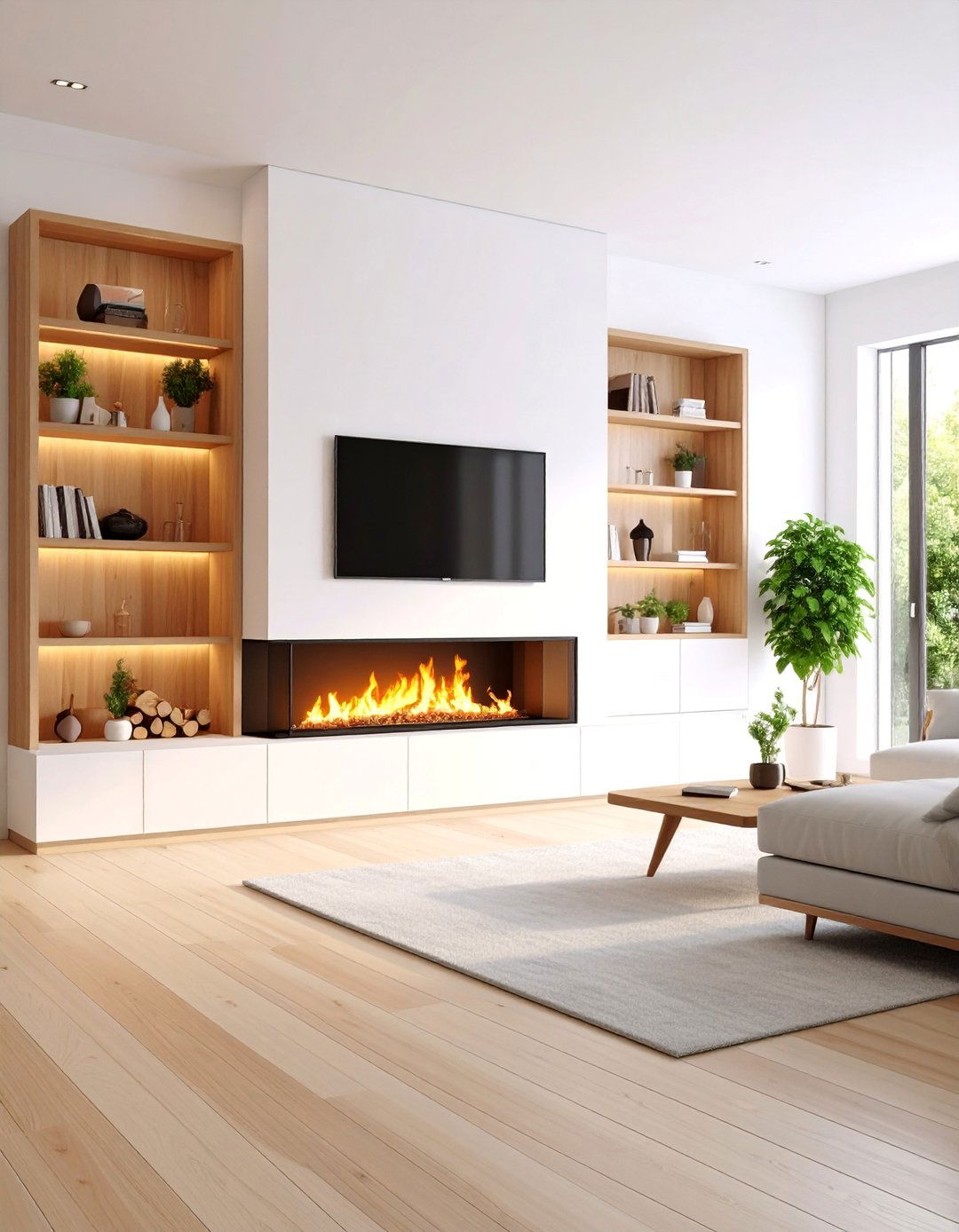 Scandinavian Minimalist Linear Fireplace with Clean TV Integration - 25 Linear Fireplace Ideas With Tv Above
