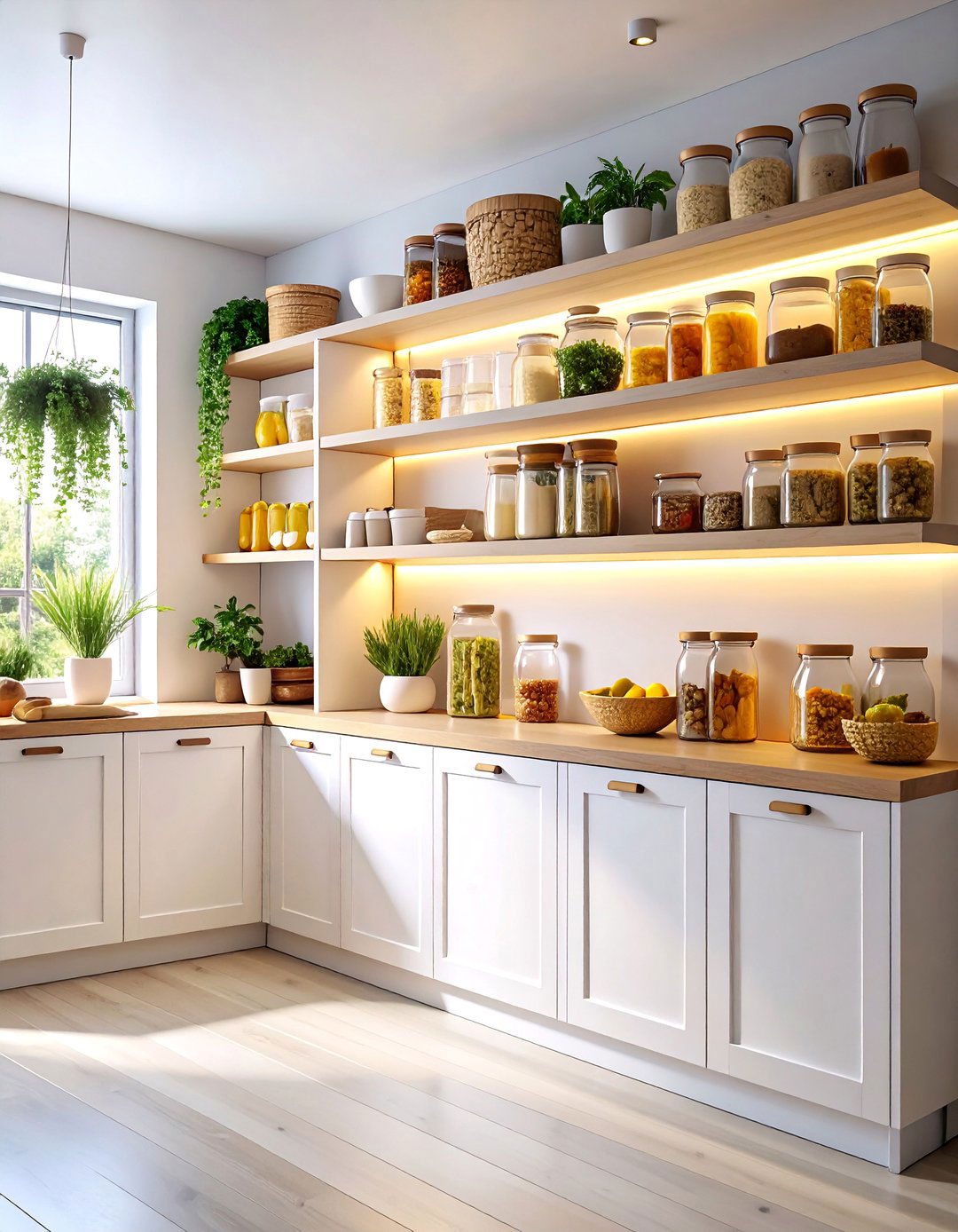 Scandinavian Minimalist Open Pantry with Light Wood Shelving - 25 Open Pantry Ideas