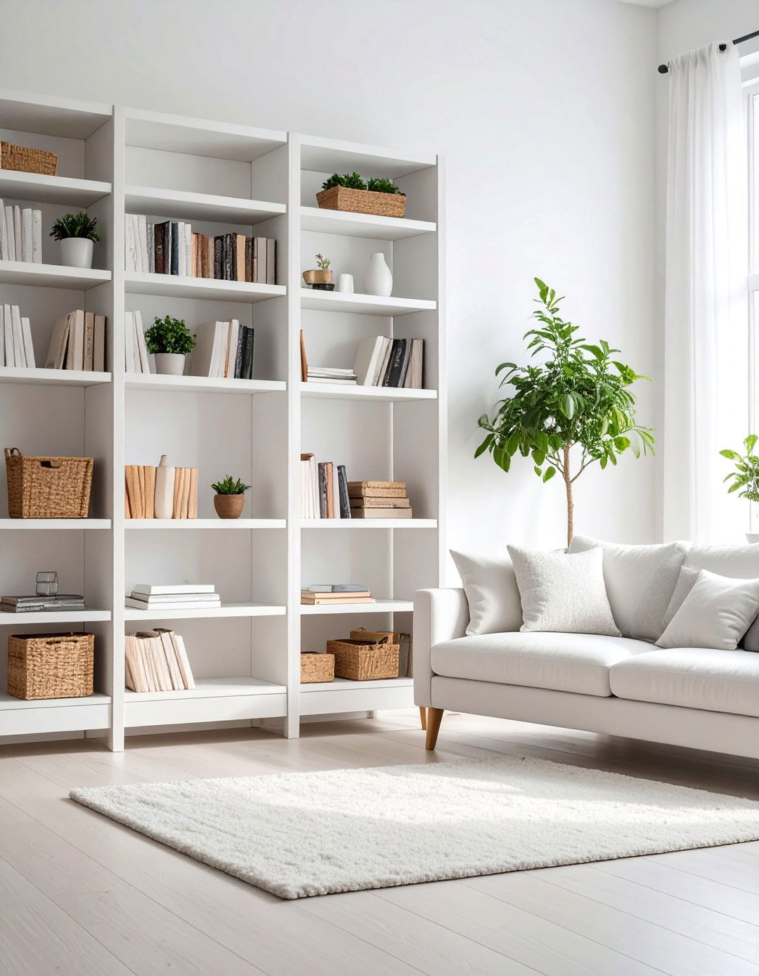 Scandinavian Minimalist White Bookshelf - 25 Living Room Bookshelf Ideas