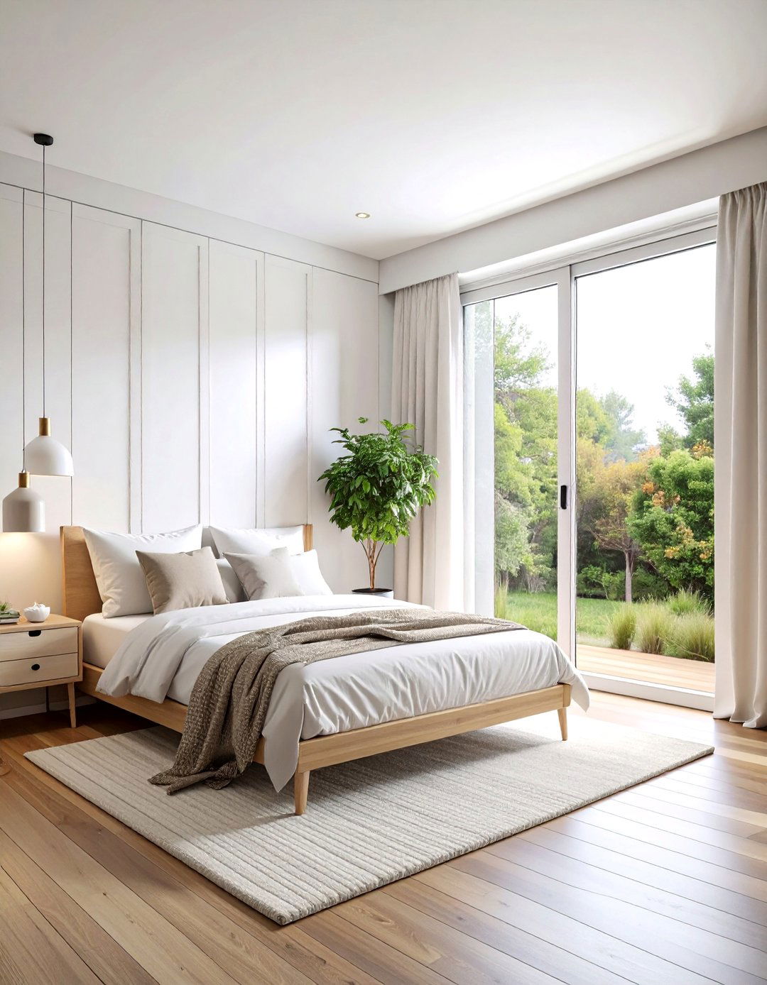 Scandinavian Minimalist White Panels - 25 Sliding Door Curtain Ideas
