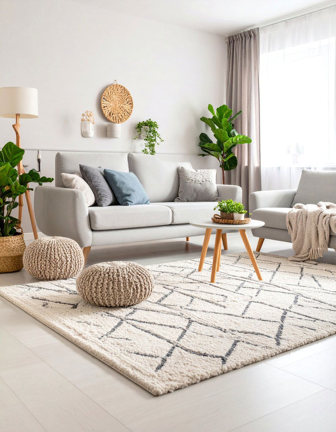 Scandinavian Minimalist Wool Carpet Design - 25 Living Room Carpet Ideas