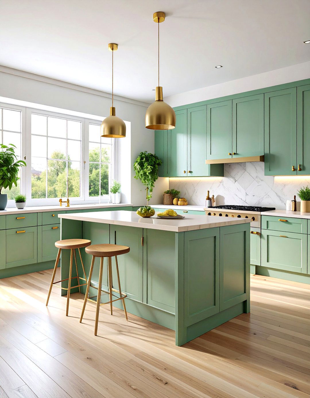Scandinavian Modern Kitchen with Light Green Quartz Countertops - 25 Kitchen With Green Countertops Ideas