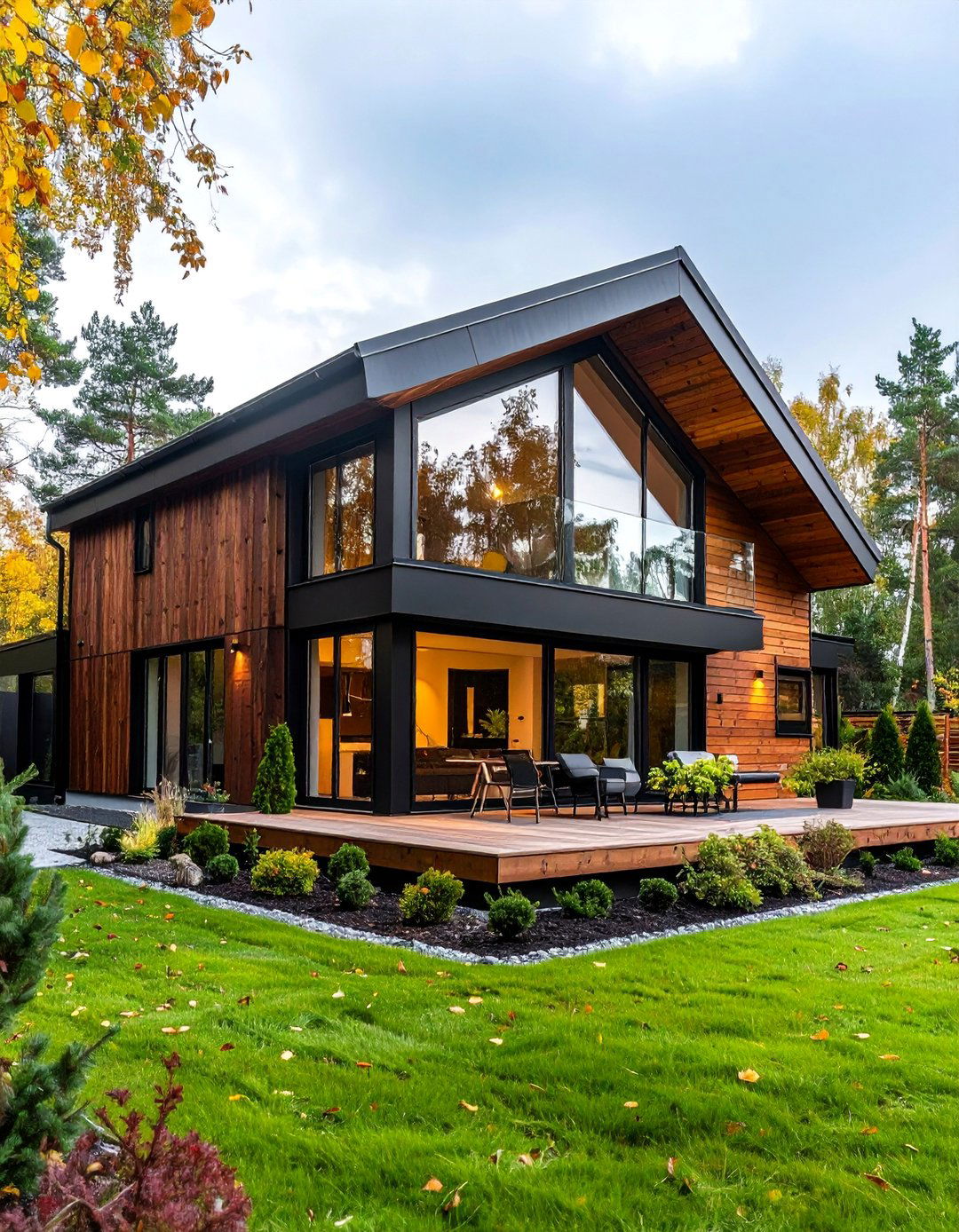Scandinavian Modern with Chocolate Brown Wood Cladding and Black Trim - 25 Chocolate Brown House Exterior Design Ideas