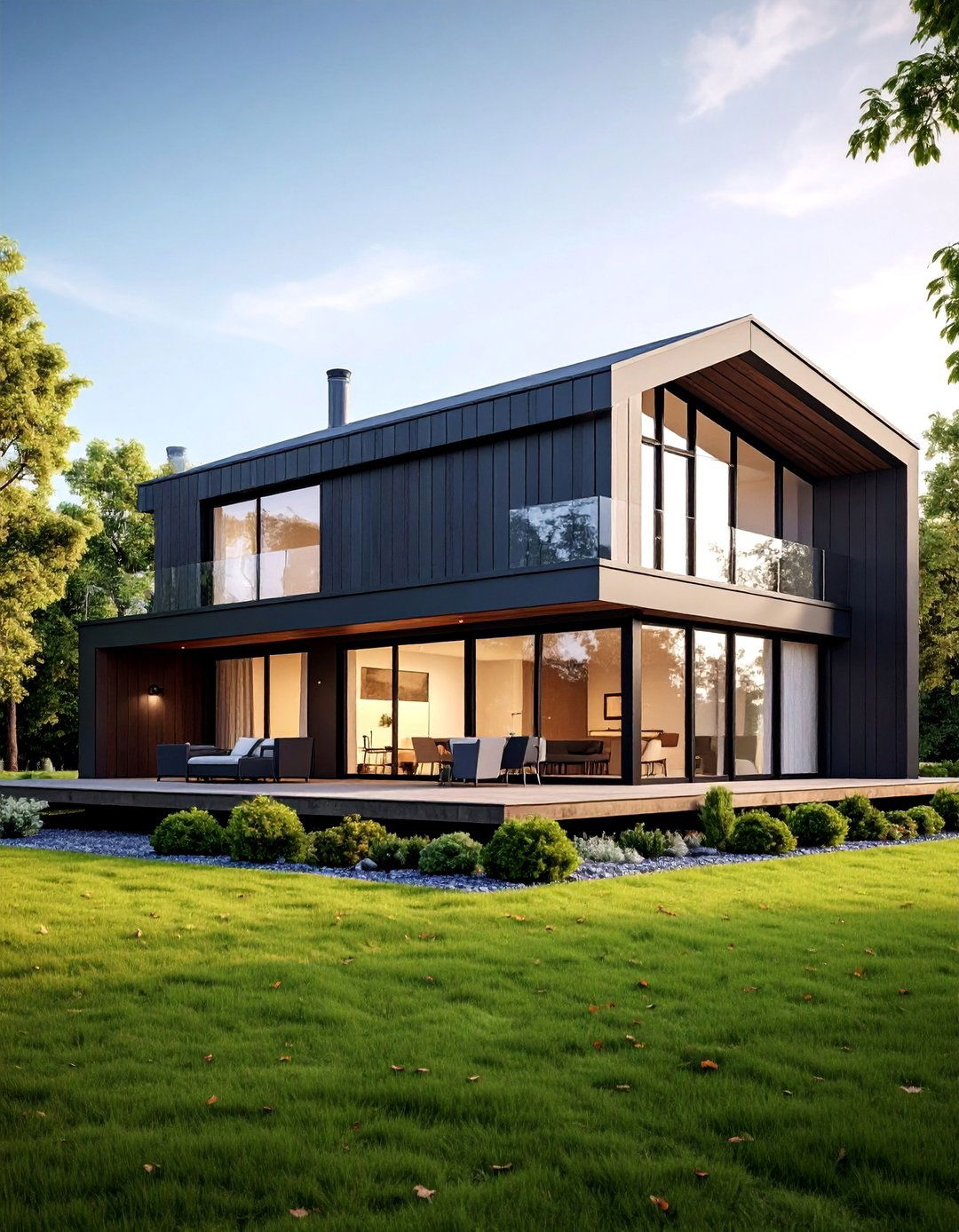 Scandinavian Modern with Dark Sage Siding - 25 Dark Green Exterior Ideas